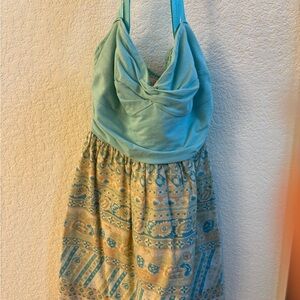 Free People Aqua Gathered Top